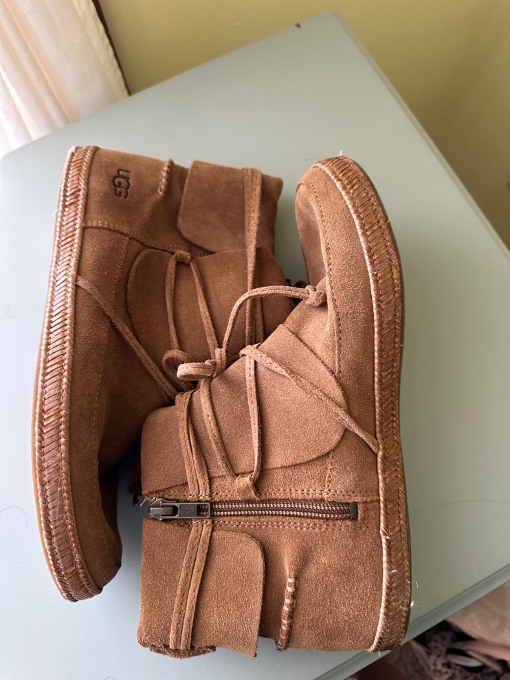 UGG moc style zip ankle boots, Chestnut, size 7.5 - Picture 3 of 8